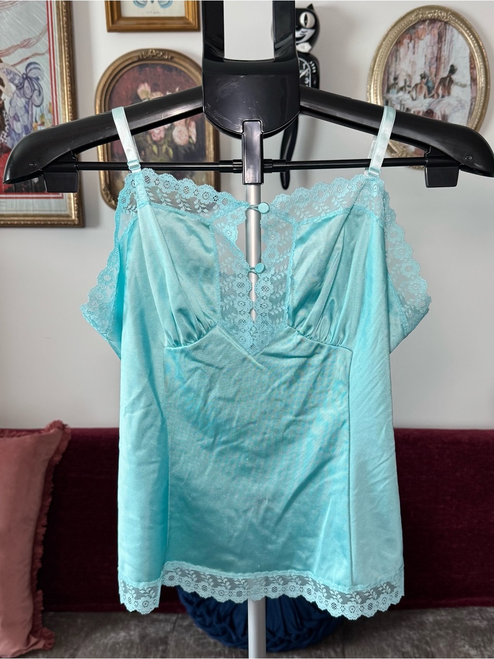 Y2K Aqua Lace-Trim Chemise Cami